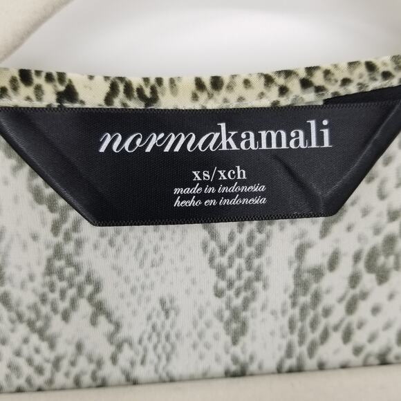 Norma Kamali Wrap Dress XS Snake Skin Sweetheart Neckline Cap Sleeve Green Cream - Picture 3 of 12